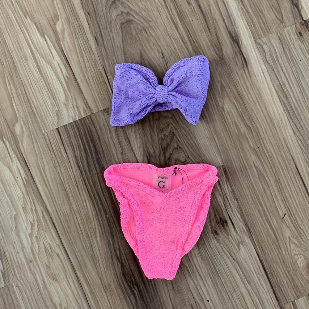 NWT Hunza G duo bikini set in lilac/bubblegum - Picture 5 of 8